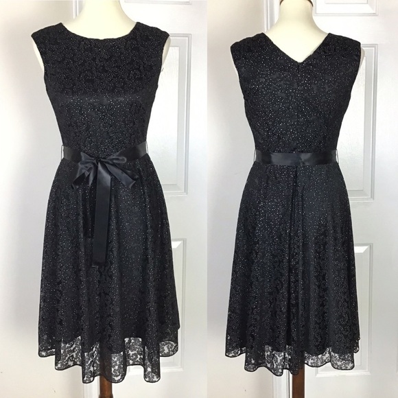 Tahari Lace Dress Midi Sleeveless Black Size 4 NWT - Picture 1 of 6